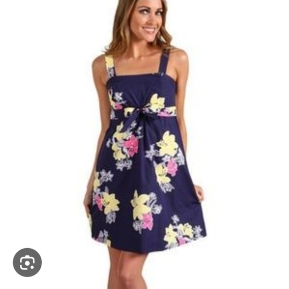 Lilly Pulitzer Avaline Navy Floral Above-Knee Dress S | Strapless Resort Spring - Picture 5 of 7
